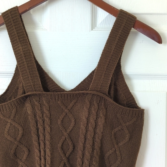 Cropped Cable Knit Wide Strap V-neck Sweater Tank Top Brown Small - Picture 7 of 7
